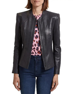 แจ็กเก็ตหนังแกะแขนยาวของผู้หญิงเสื้อแจ็คเก็ตหนังแกะดีไซน์ปรับแต่งได้สำหรับ2026แฟชั่นใหม่ - Product Image 1