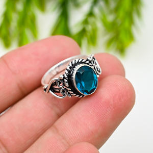 London Blue Topaz Lab creado ovalado 10x14mm plateado IGI anillo de lujo certificado para joyería de regalo de boda - Product Image 2