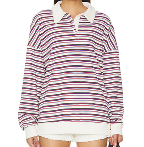 Polos en coton de haute qualité à rayures de couleur contrastée Impression de logo personnalisé Tops Vente directe en usine Polos pour femmes - Product Image 1