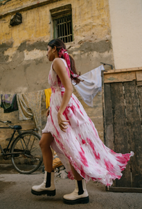 Vestido largo acampanado con escote en V para mujer, largo - Product Image 3