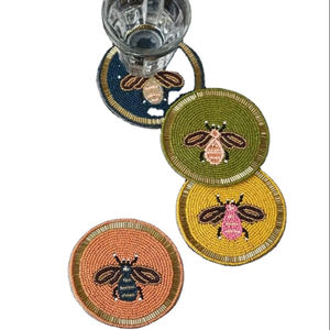 Handmade for <b>Beaded</b> Coaster <b>Set</b> Color Bee Coasters (<b>Set</b> 4) Embroidered Drink Mats Boho Table Decor Nature-Inspired Home Boxed - Product Image 2