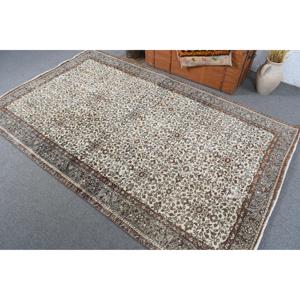 4.9x7.9 ft Vintage Area Rug, <b>Brown</b> Gray Turkish Floral <b>Wool</b> Rug - Product Image 4