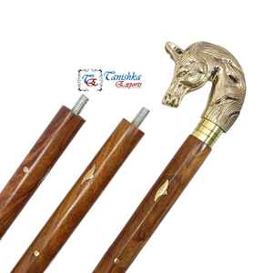 Bastón de Madera Plegable con Mango de Cabeza de Caballo Hecho a Mano en Latón Pulido Vintage para Hombres y Mujeres - Regalo Perfecto para Actividades al Aire Libre - Product Image 4