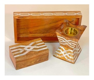 Plateau de service en nacre grise de qualité supérieure, base en bois, incrustation d'os, taille personnalisée, hôtels, restaurants, articles de cuisine, qualité indienne - Product Image 4