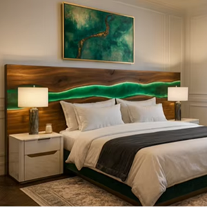 Cabecera de Cama de Madera y Resina Epoxi Hecha a Mano |   Cabecera de Madera con Resina Epoxi Personalizada para Dormitorio de Lujo Moderno, SACK Año Nuevo - Product Image 1