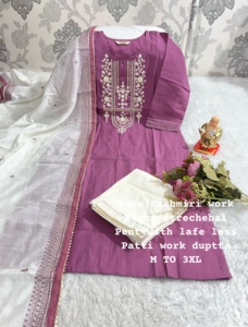 Muselina de Ropa Étnica con pantalón Kurti bordado de Cachemira y suministro mayorista mundial Dupatta de India - Product Image 4