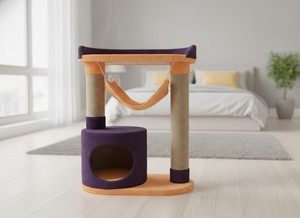Arbre à chat Amistar Juno en fausse fourrure de haute qualité avec un design sécurisé pour les chats et les chatons de toutes tailles et de tous âges - Écologique et durable - Product Image 3