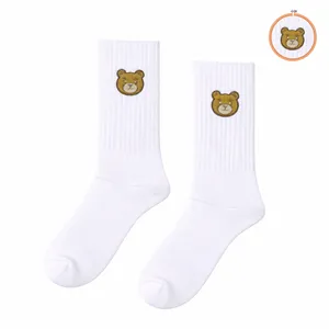 Calcetines Blancos hasta el Tobillo para Niña con Patrón Bordado de Osito de Peluche, Transpirables y Suaves, Tejidos, para Verano, Talla Única - Product Image 2