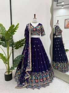Tela para Lehenga Choli, Faux Gorgette con Hilo de Trabajo y Lentejuelas de 9mm, Tallas hasta 44, Micro Reversible Interior, Casual, para Bodas y Diwali - Product Image 2