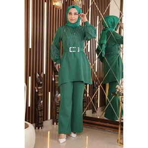 Conjunto Casual con Detalles de Piedras Esmeralda, Top Largo Midi-MSW19116-5 - Product Image 3