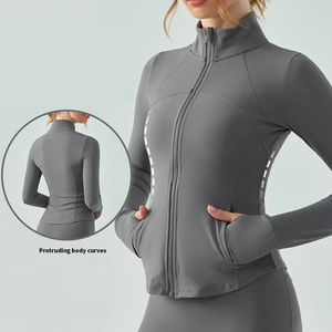 Breathable Sport Wear Front Logo Women's Full Sleeve Zip-up Yoga <b>Jacket</b> Solid Contrast Stitch Design Women's Fitness <b>Jackets</b> - Product Image 5