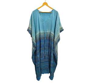 Blue color latest design Kimono Robe Plus Size <b>Bikini</b> Cover Night Wear Long Handmade Indian <b>Vintage</b> Recycled Silk Sari made - Product Image 1