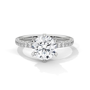 2.0ct Round Brilliant Cut Moissanite <b>Solitaire</b> <b>Ring</b> with Pave Band 925 Sterling <b>Silver</b> - Product Image 1