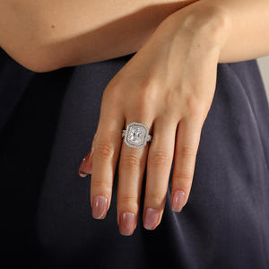 Jeulia <b>Sterling</b> <b>Silver</b> Double Halo Engagement <b>Ring</b> with Diamond <b>Adjustable</b> 18K Gold Plated - Product Image 5