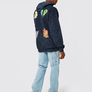 Vêtements en gros personnalisés unisexe surdimensionnés en coton épais pour l'hiver, sweats à capuche brodés délavés au soleil et effet délavé à l'acide pour hommes - Product Image 4