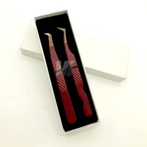 Pinzas de extensión de pestañas de acero inoxidable con recubrimiento en polvo granate Embalaje personalizado Logotipo Punta puntiaguda de oro rosa Diseño sostenible - Product Image 1