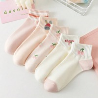 Paires Femmes Rayé Cheville Chaussettes À La Mode Polyvalent Rose Fruit Motif Dessin Animé Chaussettes Courtes Confortable Respirant Casual Chaussettes