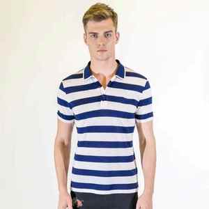 Logo personnalisé décontracté Slim affaires rayé polo pour hommes Bur Berry 100% coton respirant bouton de jogging à manches longues - Product Image 2