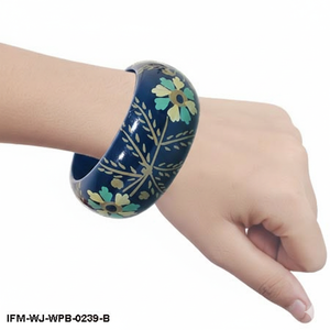 Blue Floral Hand-Painted <b>Wooden</b> Bracelet Lightweight Chunky <b>Bangle</b> Unique Artisanal Gift for Her - Product Image 3