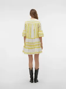 Vestido de tejido indio hecho a mano de primera calidad para mujer, elegante vestido túnica de manga acampanada para mujer, Vestido corto de verano de diseñador con cuello en V - Product Image 2