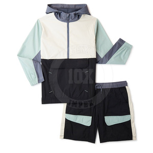 Avec Propre Votre Logo Jogging Porter Polyester Nylon Made Men Slim Fit Windbreaker Short Set Long Sleeve Windbreaker Shorts Set - Product Image 1