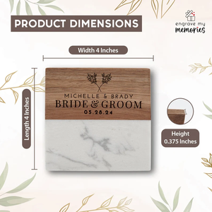 Customized Modern Design Wedding <b>Coasters</b> Personalized <b>White</b> Marble Wooden Mats/Pads Bridesmaid Gifts and Wedding Favors - Product Image 4