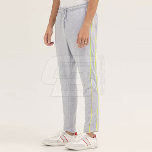 Pantalones de lana de algodón ajustados para hombre, diseño personalizado, ropa informal media, patrón recto, estilo deportivo, lista superior, teñido color liso - Product Image 2