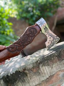 ขวานไวกิ้งเกรดอุตสาหกรรมงานฝีมือเหล็กนานาชาติพร้อมหัวขวานและปลอกหนังที่ทนทานสำหรับการตั้งแคมป์และการแกะสลัก - Product Image 3