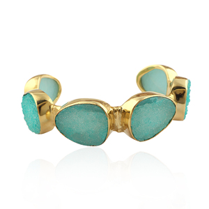 สร้อยข้อมือดรูซี่สีน้ำตาลธรรมชาติ18K กำไลข้อมือทองเหลืองชุบทอง18K สร้อยข้อมือปรับได้ - Product Image 1