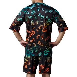 Men's Black Sublimation Printed <b>BAD</b> Letter Pattern Quick Dry Polyester Casual Summer Shorts Set Crew Neck Knitted Fabric - Product Image 5