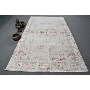 พรมขนสัตว์สีเบจโบราณขนาด5.5x9.4ฟุตงานแฮนด์เมดพื้นที่ตุรกีขนาดใหญ่งานเย็บปะติดโถงทางเดินรูปสี่เหลี่ยมผืนผ้าสำหรับห้อง - Product Image 1