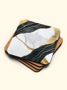 Ensemble de 4 sous-verres de luxe en marbre blanc et noir - Product Image 5