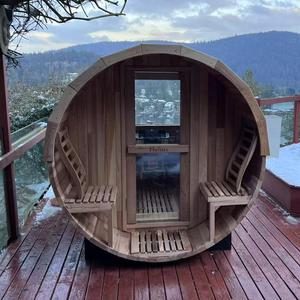 Moderno al aire libre 6 personas barril de cedro rojo SALA DE Sauna agradable media pared paisaje de vidrio templado 9kw vapor seco 220V fuente para la salud - Product Image 2