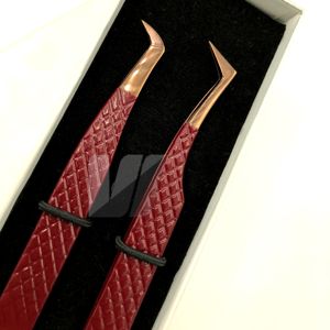 Pinzas de extensión de pestañas de acero inoxidable con recubrimiento en polvo granate Embalaje personalizado Logotipo Punta puntiaguda de oro rosa Diseño sostenible - Product Image 2
