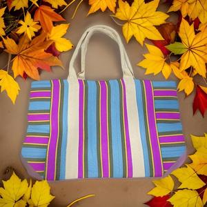 Colorido ecológico reutilizable cremallera plástico tejido a rayas bolsa de compras Handloom bolsas de playa recicladas con estilo de moda - Product Image 4
