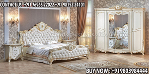 Cama King Size Doble de Primera Calidad con Mesitas de Noche, Estilo Victoriano Tradicional, Cama con Mesita de Noche, Cama Clásica de Madera de Teca Blanca, EE. UU. - Product Image 4