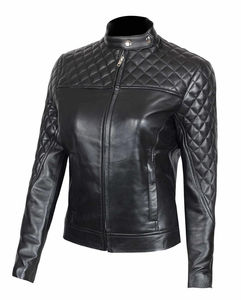 PromotionVeste en cuir véritable noir pour femme Veste de motard en peau d'agneau coupe ajustée avec détail en jean printemps et automne - Product Image 2