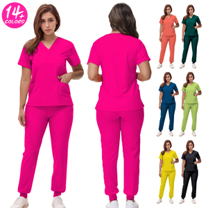 2025 Nueva camiseta con cuello en V y pantalones Jogger Scrub Sets uniformes de hospital para enfermeras - Product Image 1
