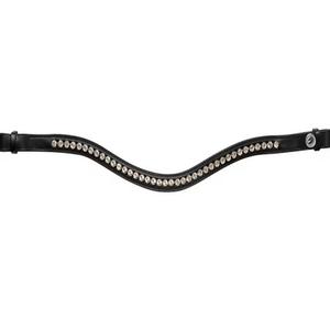 Black or Havana <b>Brown</b> English Bridle Leather Horse Brow Band with Designer Silver or Golden Crystals <b>Shining</b> Diamante Brow Band - Product Image 3