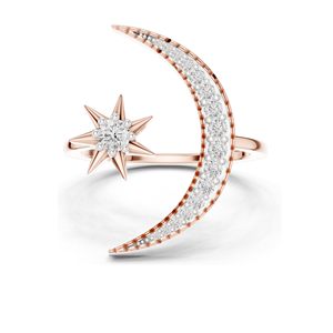 Anillo de Diamantes Luna Creciente y Estrella para Mujer, Diamantes de Laboratorio VVS-VS EF, Disponible en Oro Rosa, Amarillo, Blanco y Plata 925 - Product Image 2