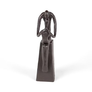 Mère et enfant tendre étreinte Sculpture en métal couleur noire enduit en laiton support stable Accents décoratifs pour la maison décor de Table - Product Image 5