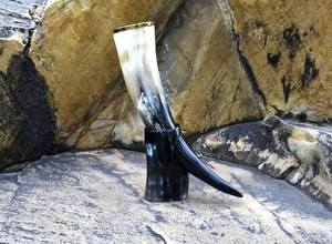 Best Quality Polished Buffalo <b>Drinking</b> Horn with <b>Stand</b> Nautical Style Souvenir From India - Product Image 3