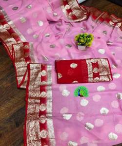 <span class=keywords><strong>Saree</strong></span> ผ้าฝ้าย organza นักออกแบบกับเสื้อลำดับและลูกไม้สำหรับงานแต่งงาน - Product Image 1