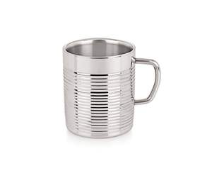 Mug à café ou à thé en acier inoxydable chromé classique à nervures, poignée, finition miroir, double paroi, 300 ml, tasse écologique, cadeau - Product Image 3