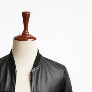 Blouson aviateur en cuir noir pour homme, coupe slim, style motard, classique, fait main, luxe, col montant, imperméable - Product Image 6