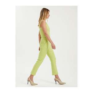 Chiffon Anti-Wrinkle Vintage Leopard Embroidered Regular Fit <b>Boot</b> Cut <b>Pants</b> for Women - Product Image 3