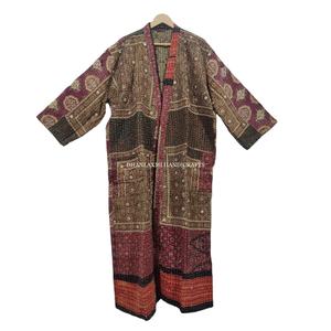 Ajrakh Imprimé Miroir Travail Main Maxi Robe Robe En Gros Kimono Style Kantha Nuit Indien Coton Peignoir - Product Image 1