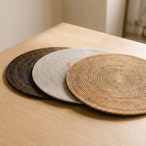 Round Wicker Rattan <b>Placemat</b>, Handmade Nordic Style <b>Table</b> Mat Natural Brown Gray Black Color Options - Product Image 3