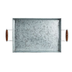 Bandeja de servicio de metal de estaño galvanizado con forma de rectángulo de mango para bandejas de servicio de comida y bebida de mesa de hogar y hotel - Product Image 1