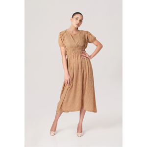 Rust Vestido largo de cintura fruncida para mujer - Product Image 6